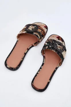 Płaskie Klapki Damskie Z Ozdobną Klamrą Czarne Clariola