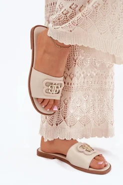 Płaskie Klapki Damskie Z Ozdobnym Detalem Beżowe Nenitta