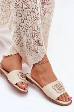 Płaskie Klapki Damskie Z Ozdobnym Detalem Beżowe Nenitta