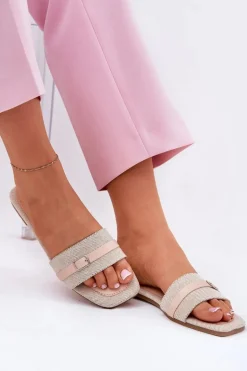 Płaskie Klapki Damskie Z Paskiem I Sprzączką Beżowe Zilina