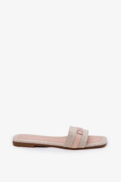 Płaskie Klapki Damskie Z Paskiem I Sprzączką Beżowe Zilina