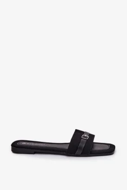 Płaskie Klapki Damskie Z Paskiem I Sprzączką Czarne Zilina