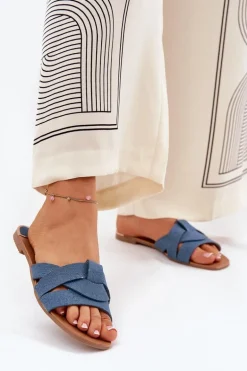 Płaskie Klapki Damskie Z Przeplatającymi Się Paskami Jeansowe Selaenor