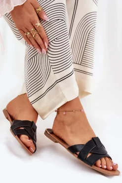 Płaskie Klapki Damskie Z Przeplatającymi Się Paskami Czarne Selaenor