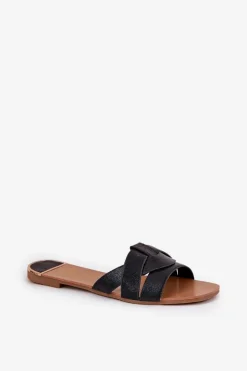 Płaskie Klapki Damskie Z Przeplatającymi Się Paskami Czarne Selaenor