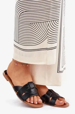 Płaskie Klapki Damskie Z Przeplatającymi Się Paskami Czarne Selaenor