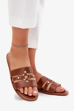 Płaskie Klapki Damskie Ze Złotym Detalem Camel Noroti