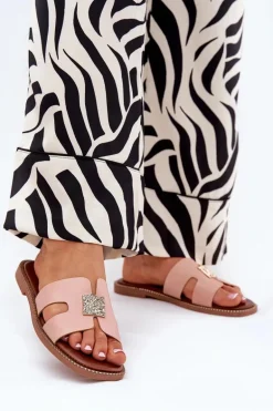 Płaskie Klapki Z Wycięciami I Ozdobą Brudny Róż Bohalis