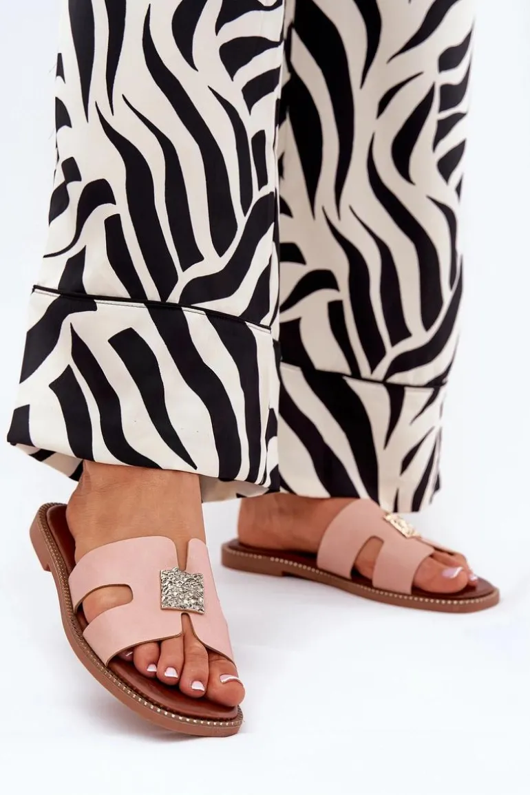 Płaskie Klapki Z Wycięciami I Ozdobą Brudny Róż Bohalis