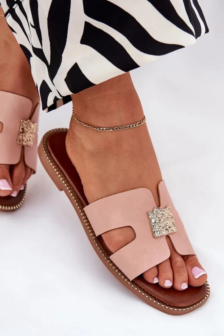 Płaskie Klapki Z Wycięciami I Ozdobą Brudny Róż Bohalis