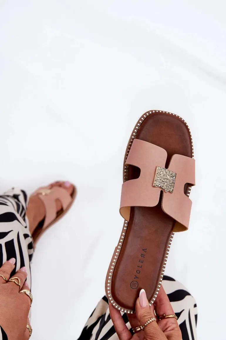 Płaskie Klapki Z Wycięciami I Ozdobą Brudny Róż Bohalis