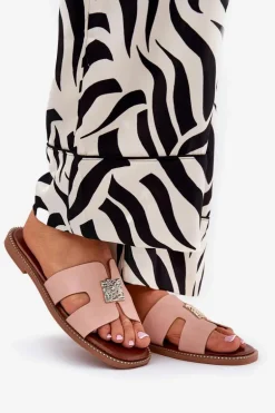 Płaskie Klapki Z Wycięciami I Ozdobą Brudny Róż Bohalis