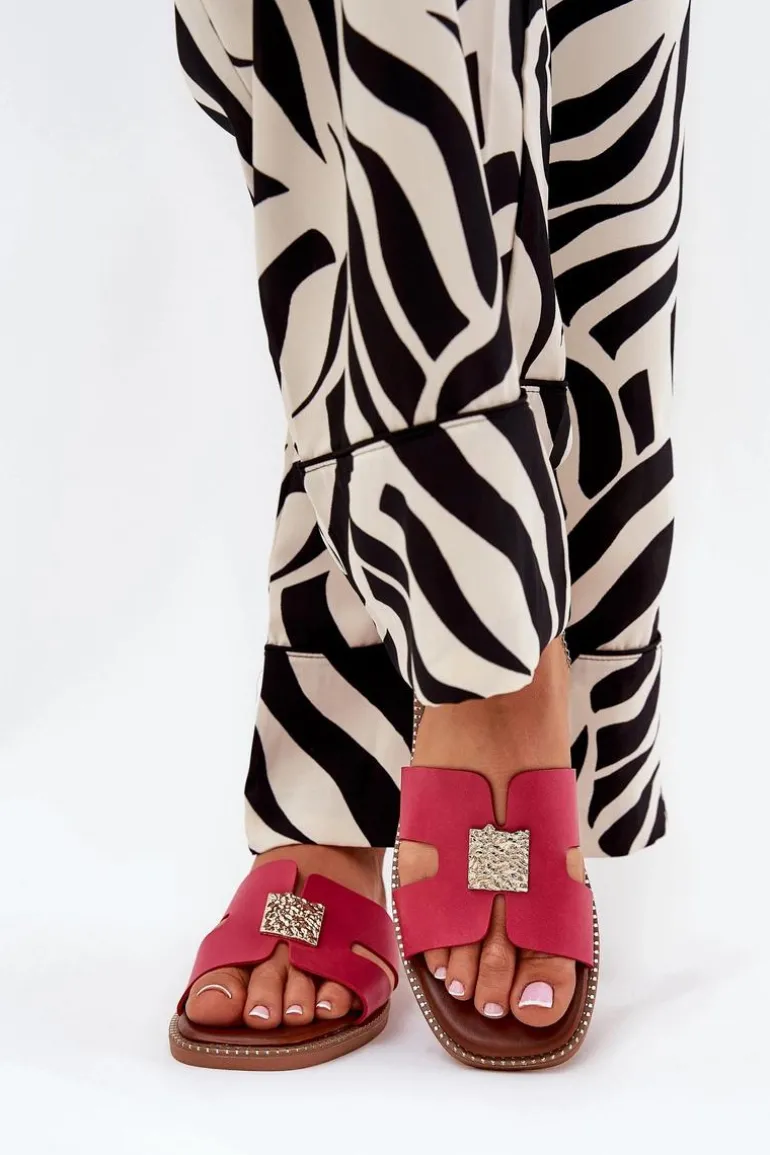 Płaskie Klapki Z Wycięciami I Ozdobą Fuksja Bohalis