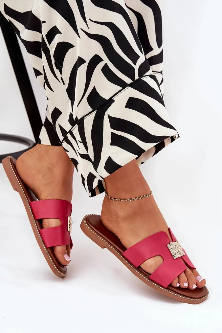 Płaskie Klapki Z Wycięciami I Ozdobą Fuksja Bohalis