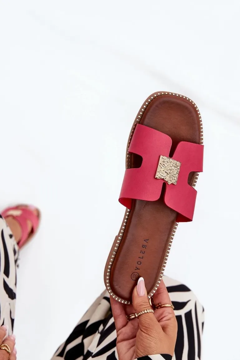 Płaskie Klapki Z Wycięciami I Ozdobą Fuksja Bohalis