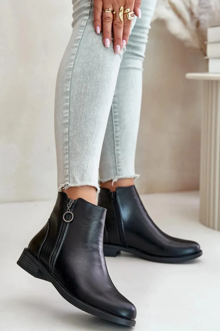 Płaskie Ocieplane Botki Z Niską Cholewką Czarne Kerima