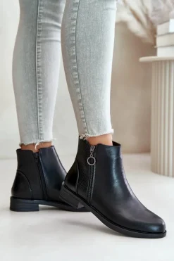 Płaskie Ocieplane Botki Z Niską Cholewką Czarne Kerima