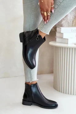 Płaskie Ocieplane Botki Z Niską Cholewką Czarne Kerima