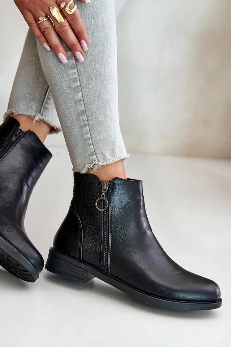 Płaskie Ocieplane Botki Z Niską Cholewką Czarne Kerima