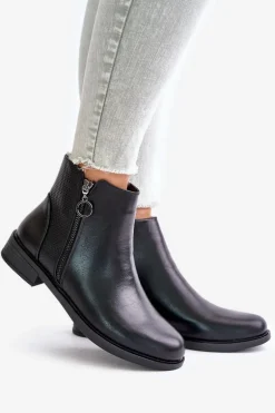 Płaskie Ocieplane Botki Z Niską Cholewką Czarne Kerima