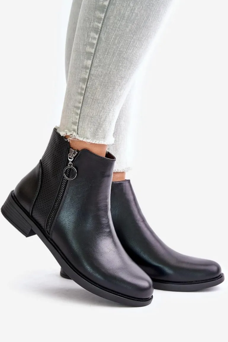 Płaskie Ocieplane Botki Z Niską Cholewką Czarne Kerima