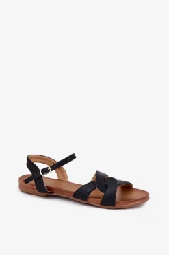 Płaskie Połyskujące Sandały Damskie S.Barski KV51-022 Czarne