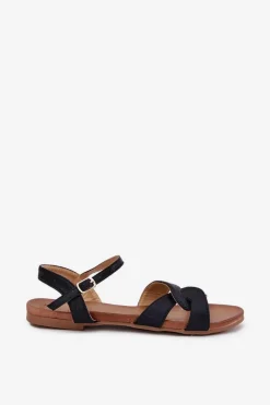 Płaskie Połyskujące Sandały Damskie S.Barski KV51-022 Czarne