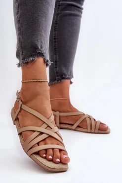 Płaskie Sandały Damskie Big Star NN274012 Beżowe