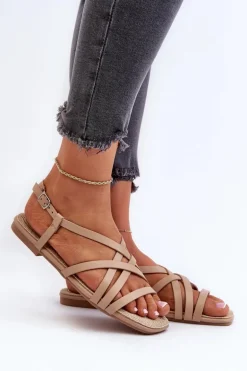 Płaskie Sandały Damskie Big Star NN274012 Beżowe