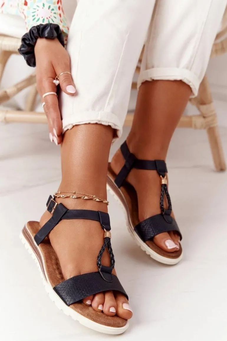 Płaskie Sandały Damskie Czarne Willow