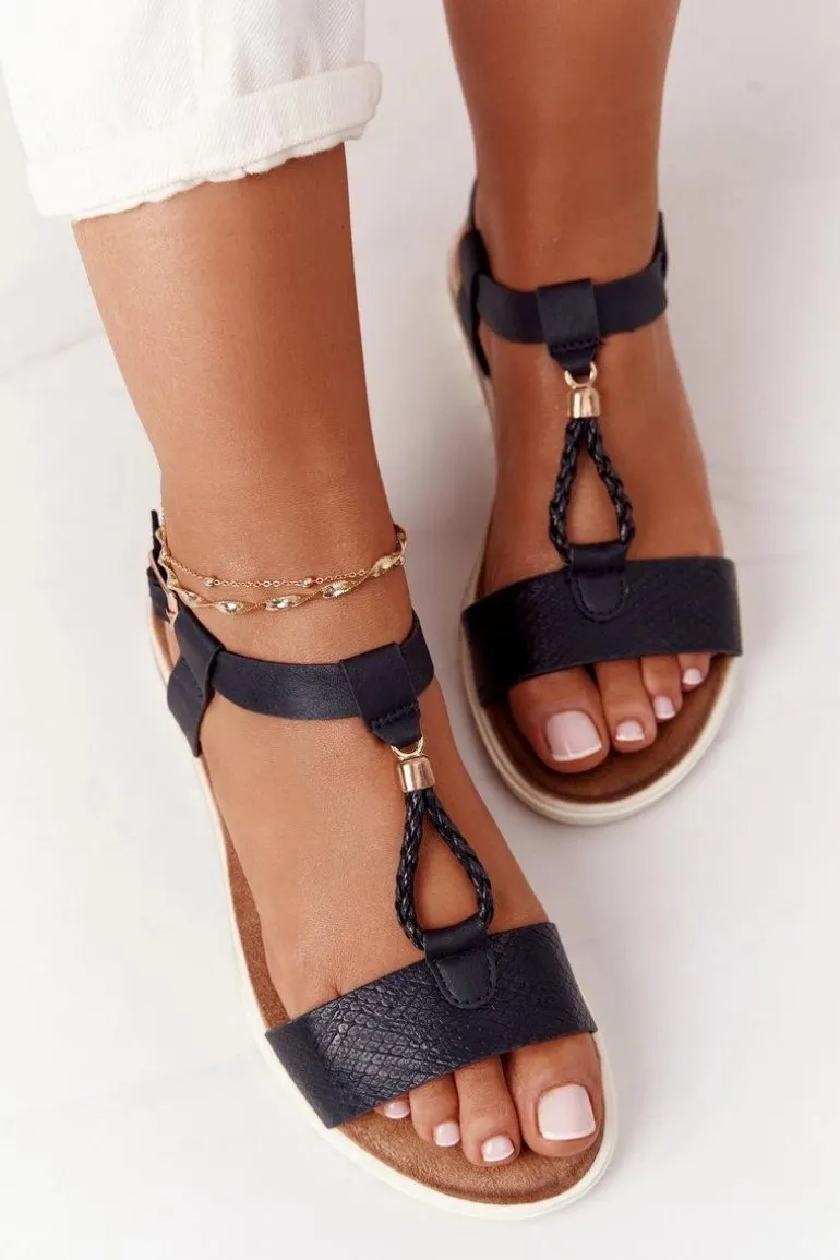 Płaskie Sandały Damskie Czarne Willow