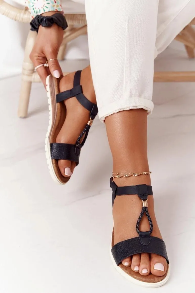 Płaskie Sandały Damskie Czarne Willow