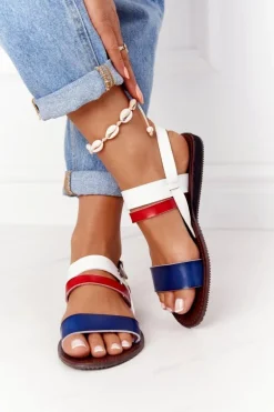 Płaskie Sandały Damskie Granatowo-Białe Doris