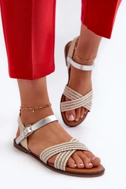 Płaskie Sandały Damskie S.Barski MY923 Beżowe