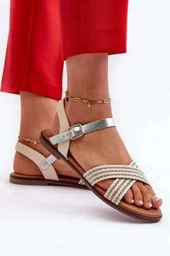 Płaskie Sandały Damskie S.Barski MY923 Beżowe