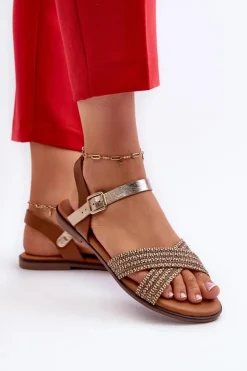 Płaskie Sandały Damskie S.Barski MY923 Brązowe