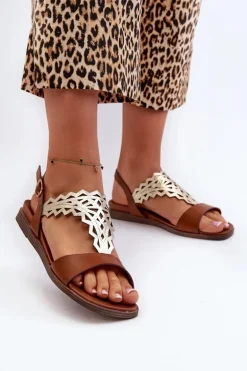 Płaskie Sandały Damskie Sergio Leone SK070H Brązowe