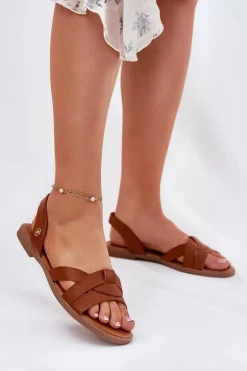 Płaskie Sandały Damskie Z Eko Skóry Camel Illoria