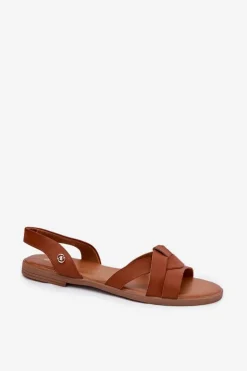 Płaskie Sandały Damskie Z Eko Skóry Camel Illoria