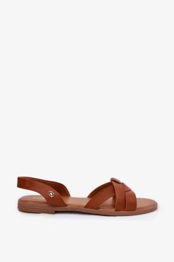 Płaskie Sandały Damskie Z Eko Skóry Camel Illoria