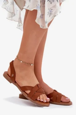 Płaskie Sandały Damskie Z Eko Skóry Camel Illoria