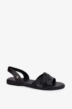 Płaskie Sandały Damskie Z Eko Skóry Czarne Illoria