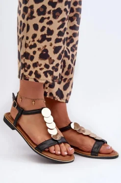 Płaskie Sandały Damskie Z Eko Skóry Czarne Jeritellia