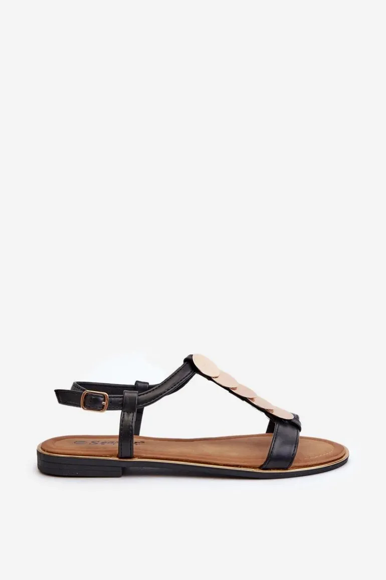 Płaskie Sandały Damskie Z Eko Skóry Czarne Jeritellia