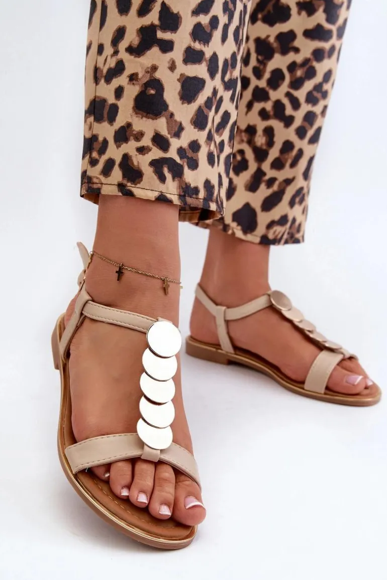 Płaskie Sandały Damskie Z Eko Skóry Beżowe Jeritellia