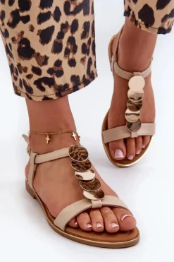 Płaskie Sandały Damskie Z Eko Skóry Beżowe Jeritellia