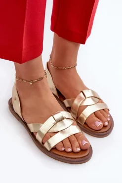 Płaskie Sandały Damskie Z Eko Skóry Vinceza 17347 Złote