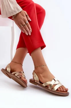 Płaskie Sandały Damskie Z Eko Skóry Vinceza 17347 Złote