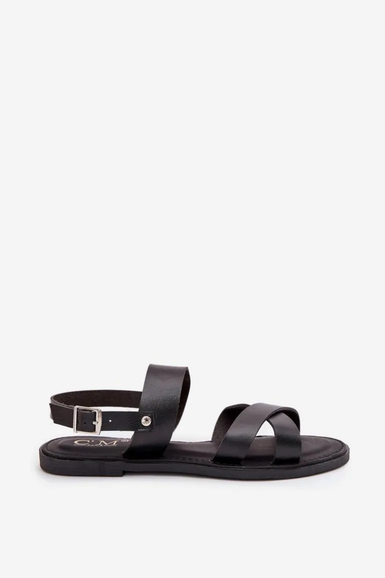 Płaskie Sandały Damskie Z Eko Skóry Czarne Kalira