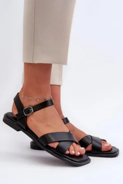Płaskie Sandały Damskie Z Eko Skóry S.Barski KV27-003 Czarne